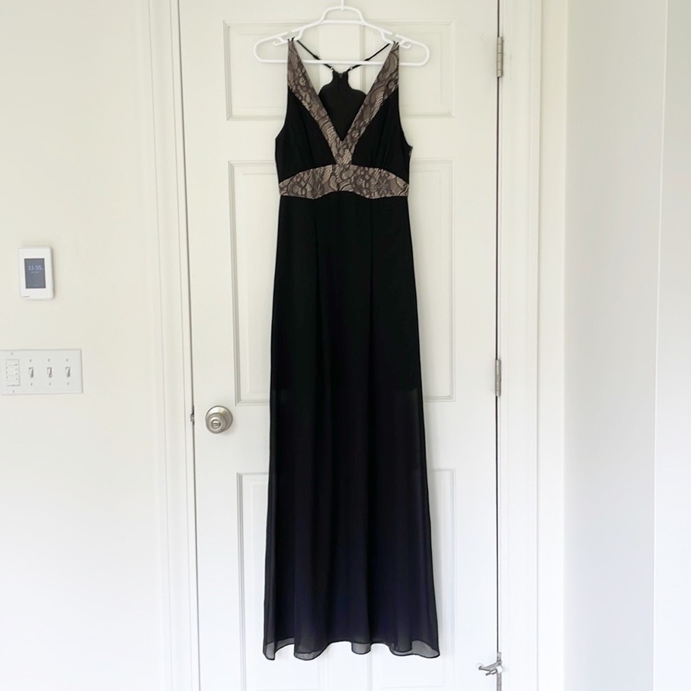 BCBGENERATION dress size 4 black tan lace panels long maxi party cocktail - Picture 8 of 14